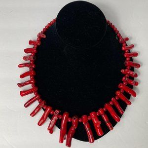 VINTAGE GENUINE RED CORAL BIB TOGGLE NECKLACE